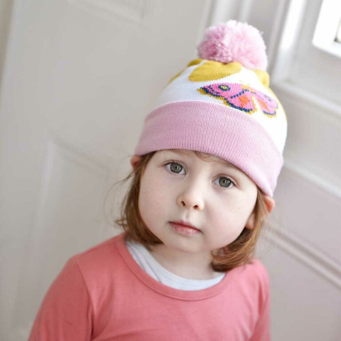 Knitted Butterfly Hat with Pom Pom