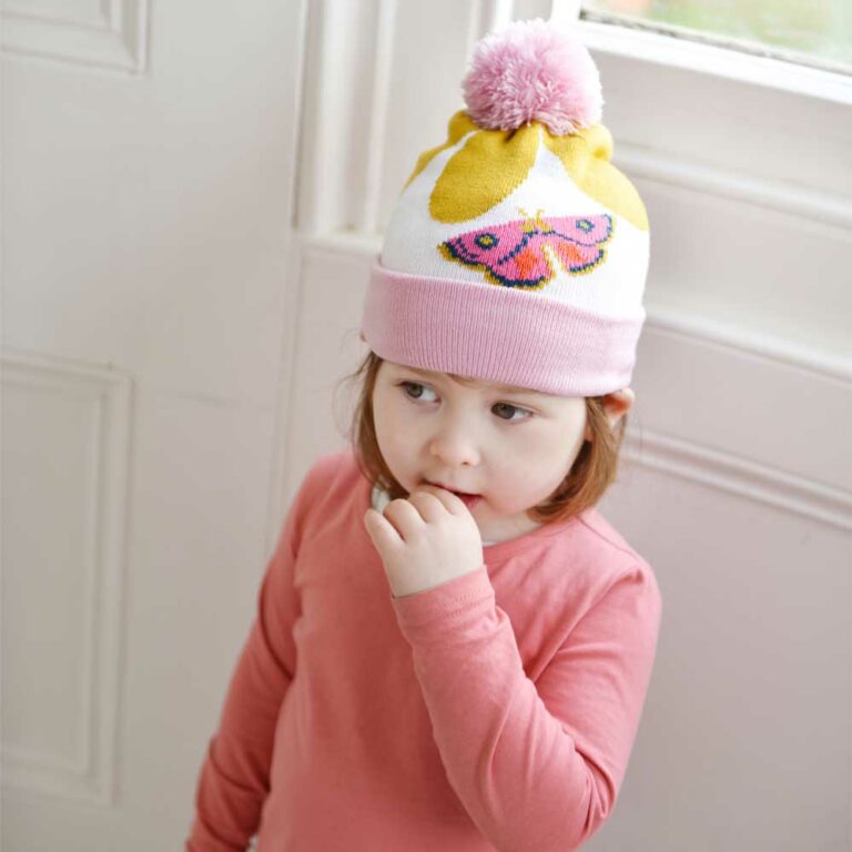 Knitted Butterfly Hat with Pom Pom