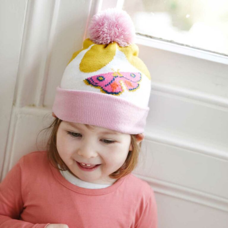 Knitted Butterfly Hat with Pom Pom