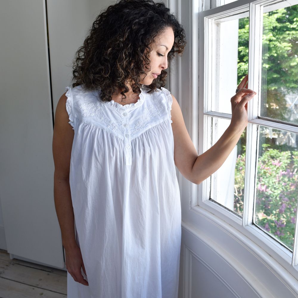 Ladies White Embroidered Sleeveless Nightdress 'Veronica' Ladies White Embroidered Sleeveless Nightdress 'Veronica'
