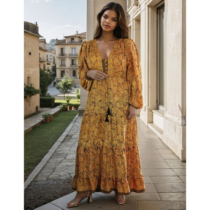 'Goldie' Black & Mustard Maxi Dress