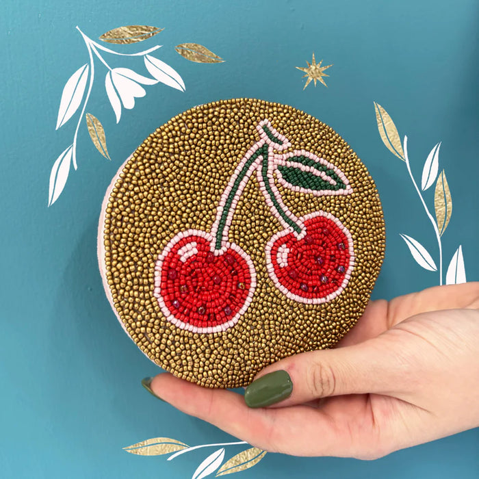 Inked Cherry Beaded Purse