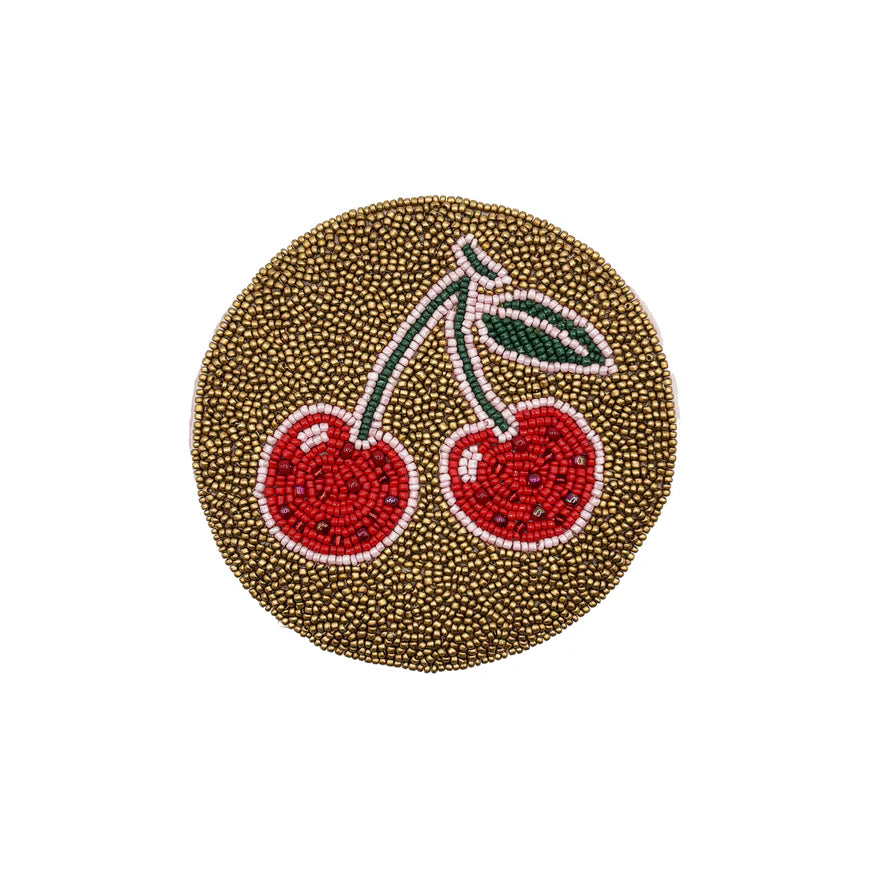 Inked Cherry Beaded Purse
