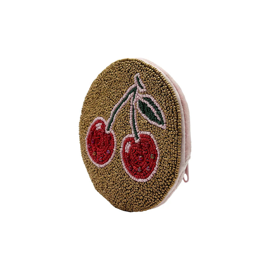 Inked Cherry Beaded Purse