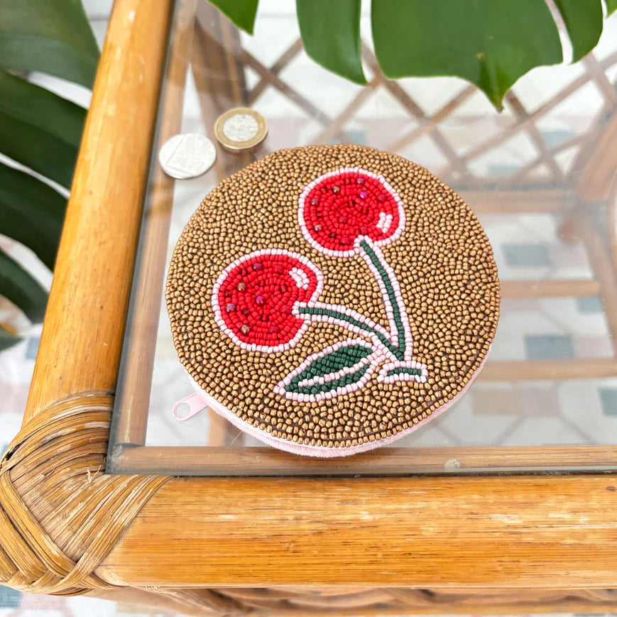 Inked Cherry Beaded Purse