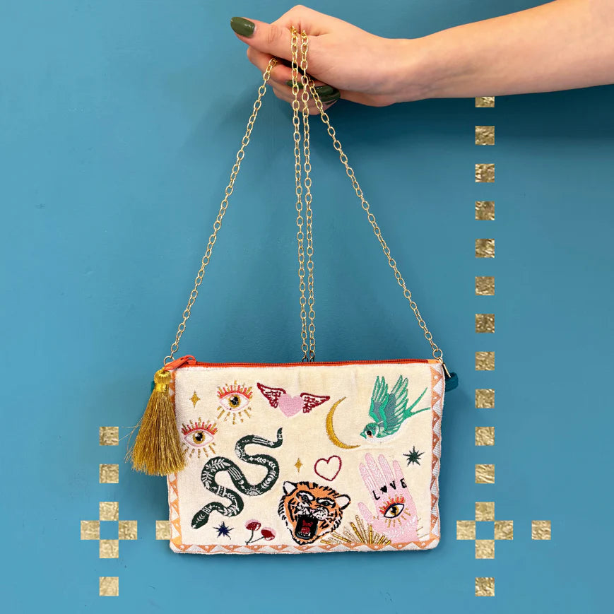 Inked Tattoo Crossbody Clutch Bag