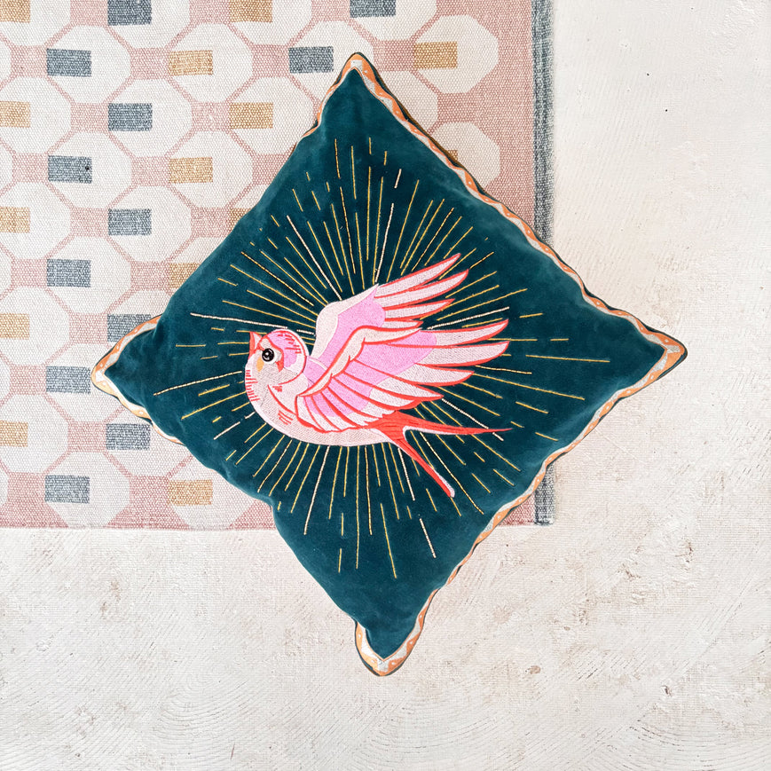 Inked Velvet Bird Cushion