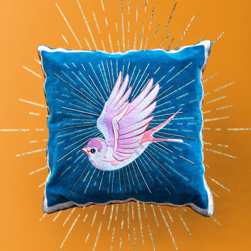 Inked Velvet Bird Cushion