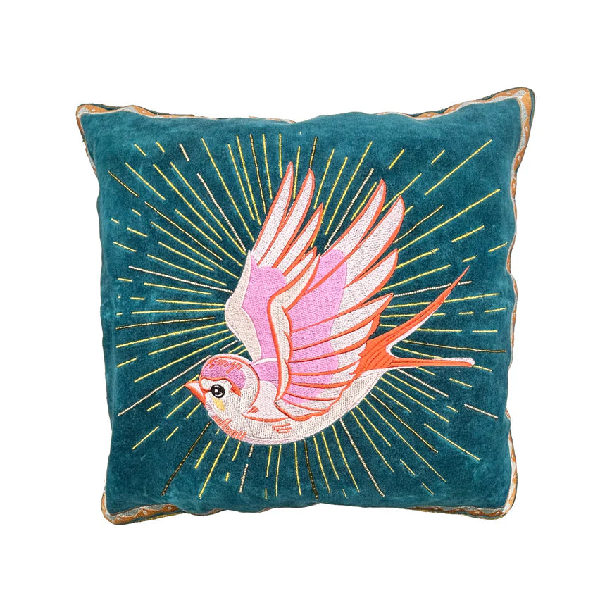 Inked Velvet Bird Cushion