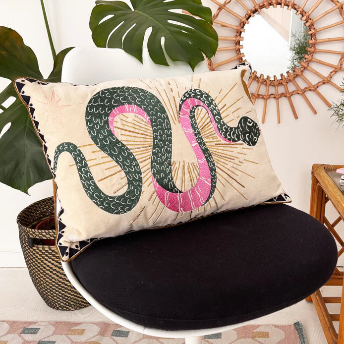 Inked Velvet Snake Cushion
