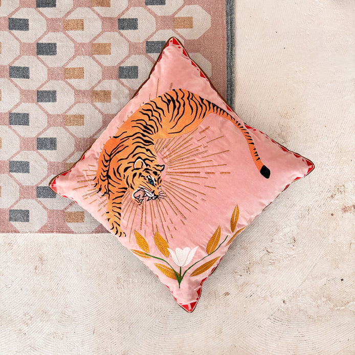 Inked Velvet Tiger Cushion