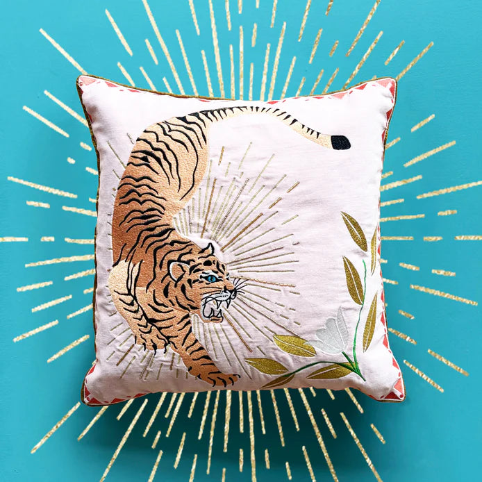Inked Velvet Tiger Cushion