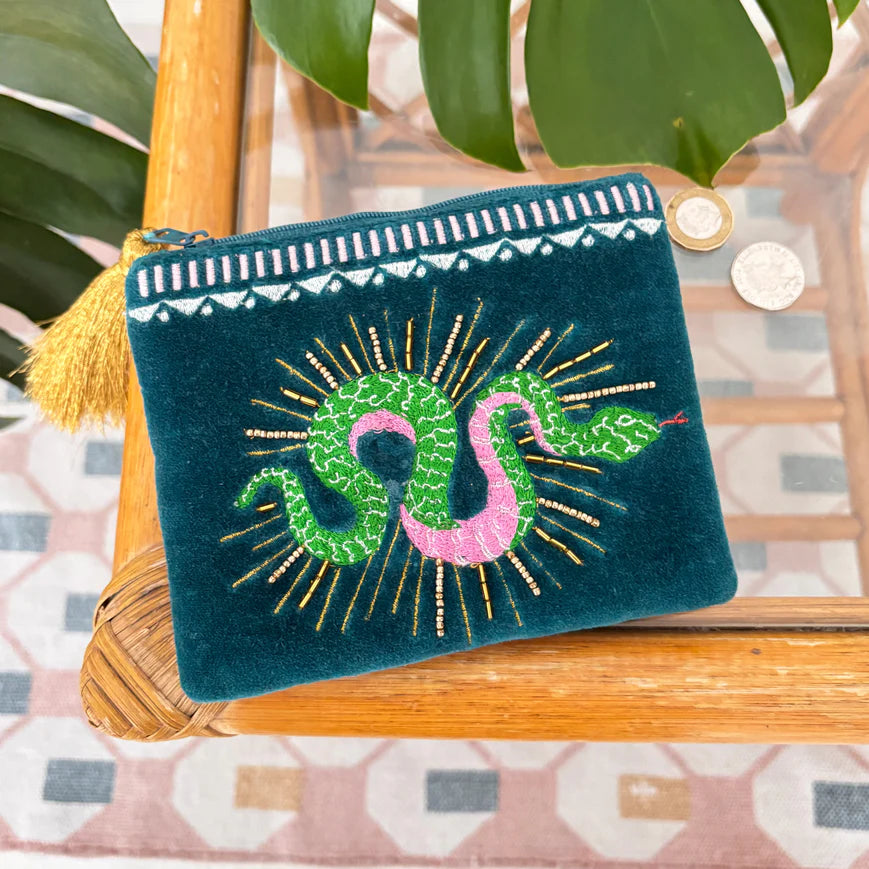 Inked Snake Velvet Purse