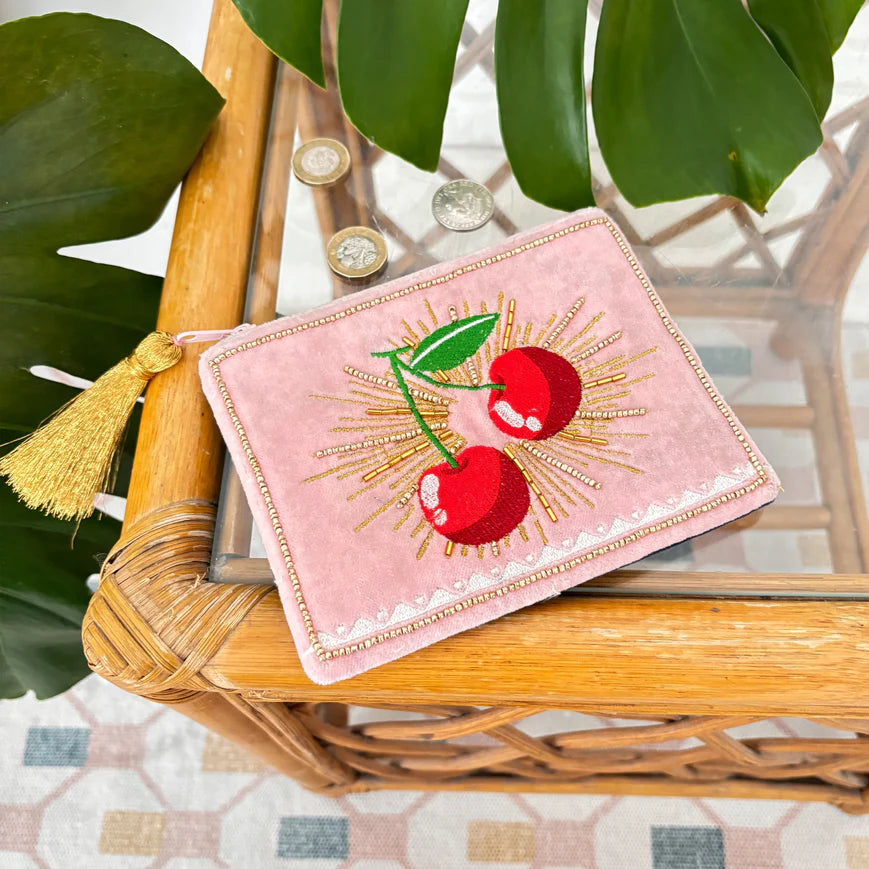Inked Cherry Velvet Purse