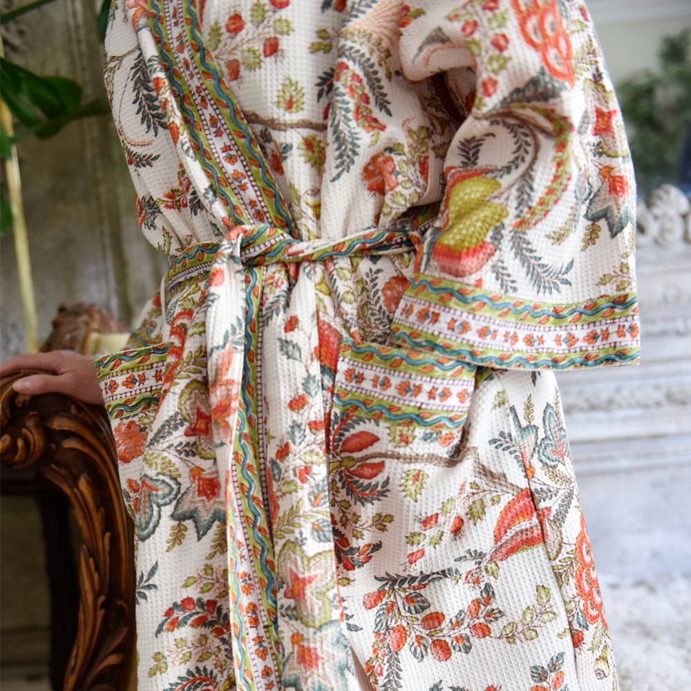 Peach Floral Waffle Cotton Dressing Gown