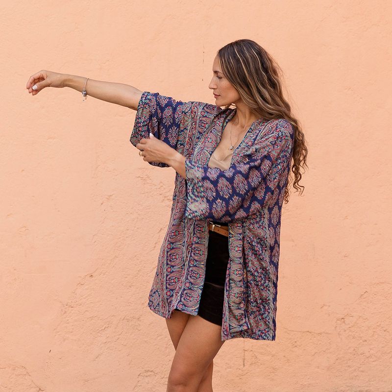 Navy Floral Viscose Summer Jacket