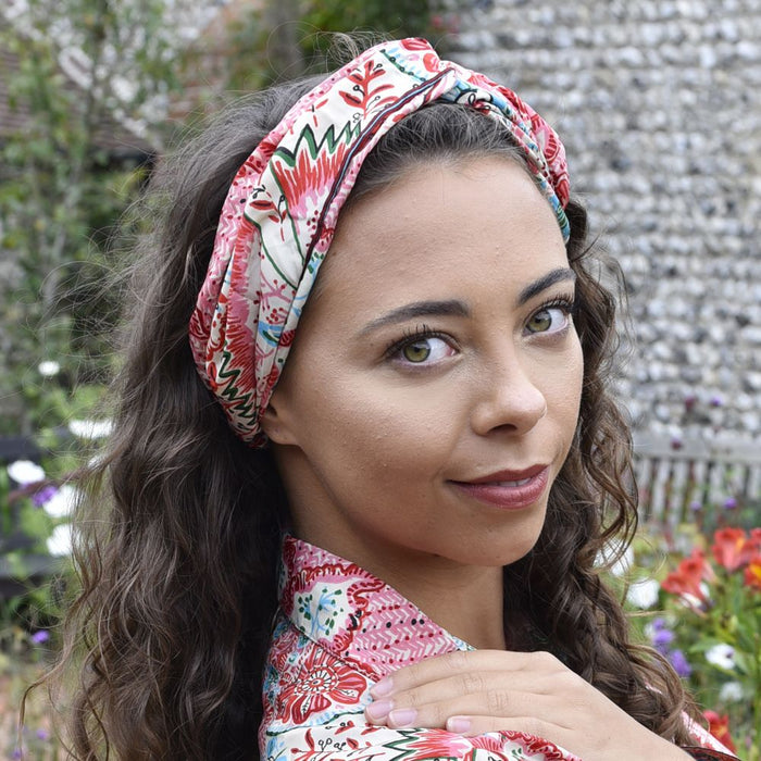 'Mila' Cream & Pink Abstract Floral Headband