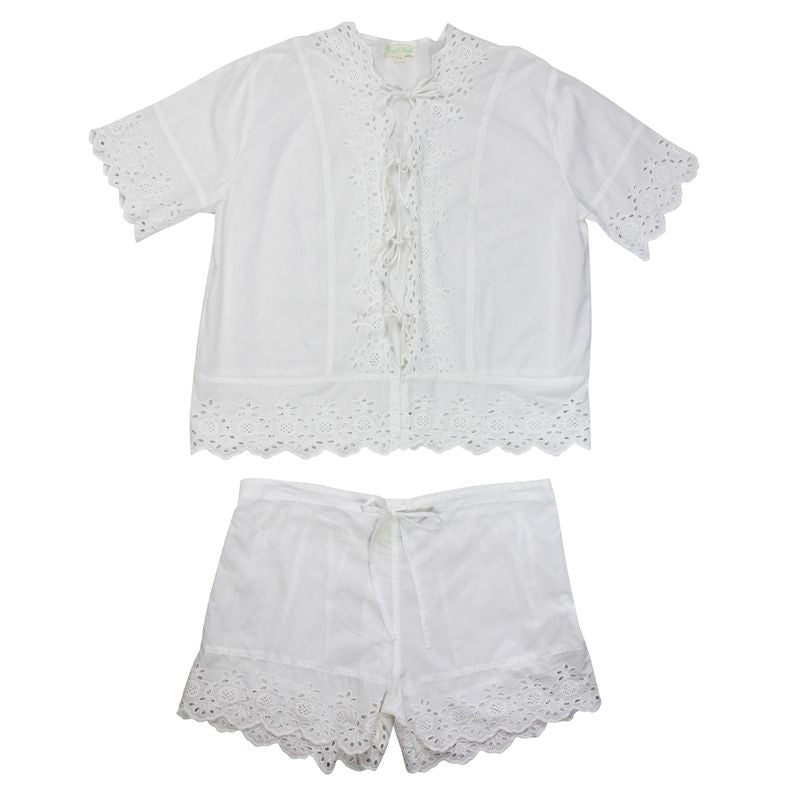 Ladies White Cotton Short Pyjama Set 'Betty'