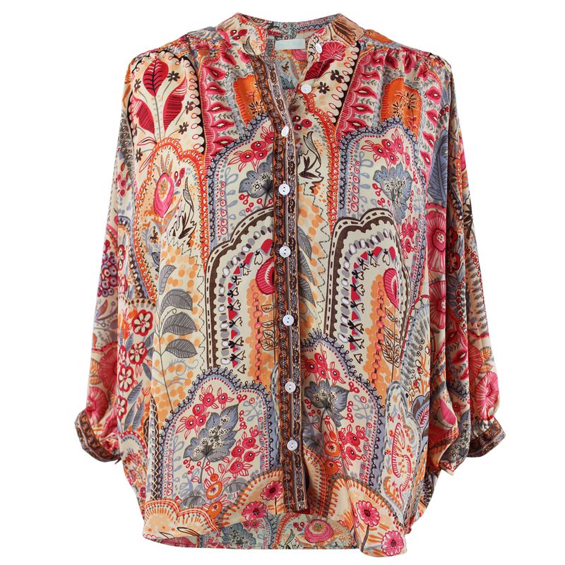 Pink, Orange & Cream Floral Tile Print Button Down Shirt