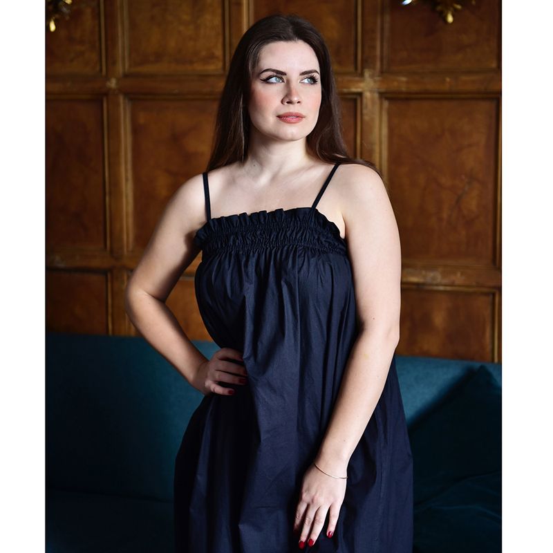 Ladies Black Spaghetti Strap Nightdress with Elasticated Neckline 'Francesca'