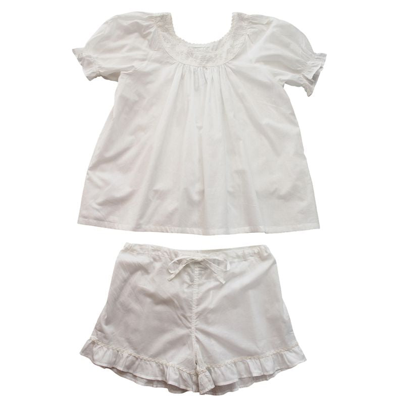 Ladies White Cotton Short Pyjama Set 'Juliet'