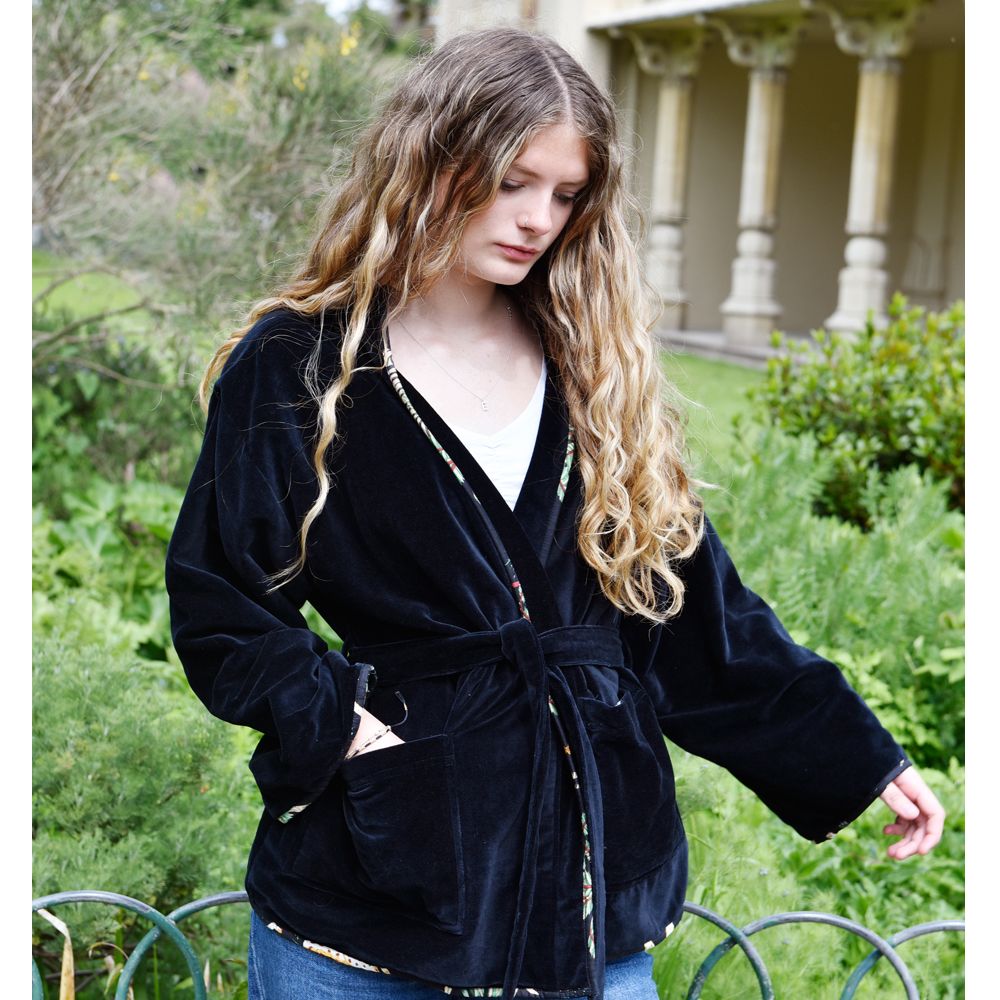 Black Velvet/Safari at Night Cotton Print Reversible Jacket
