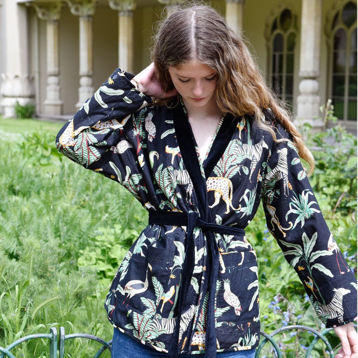 Black Velvet/Safari at Night Cotton Print Reversible Jacket