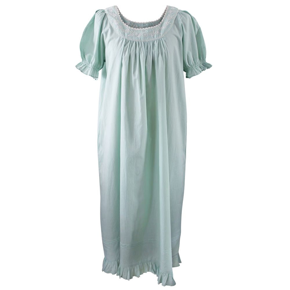 Ladies Green Cotton Puff Sleeve Nightdress 'Juliet'
