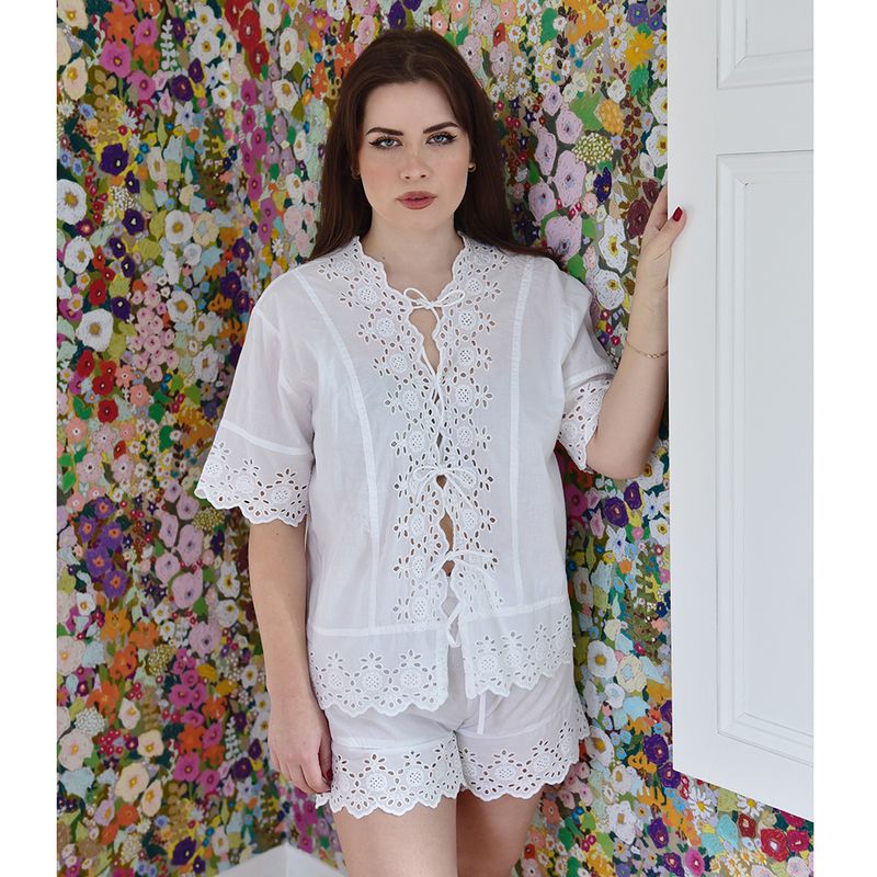 Ladies White Cotton Short Pyjama Set 'Betty'