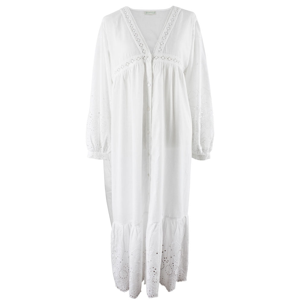 Ladies Long Sleeve Embroidered Nightdress with Lace 'Clarissa'