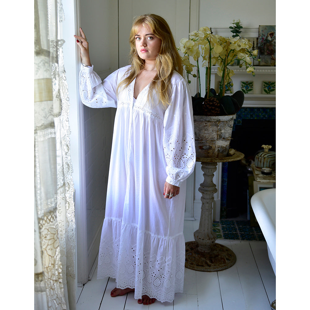 Ladies Long Sleeve Embroidered Nightdress with Lace 'Clarissa'