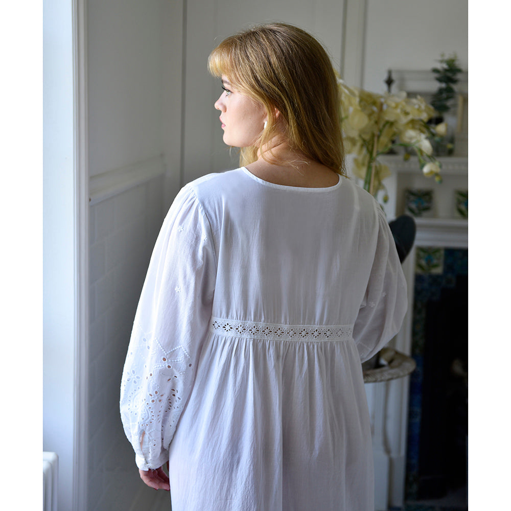 Ladies Long Sleeve Embroidered Nightdress with Lace 'Clarissa'