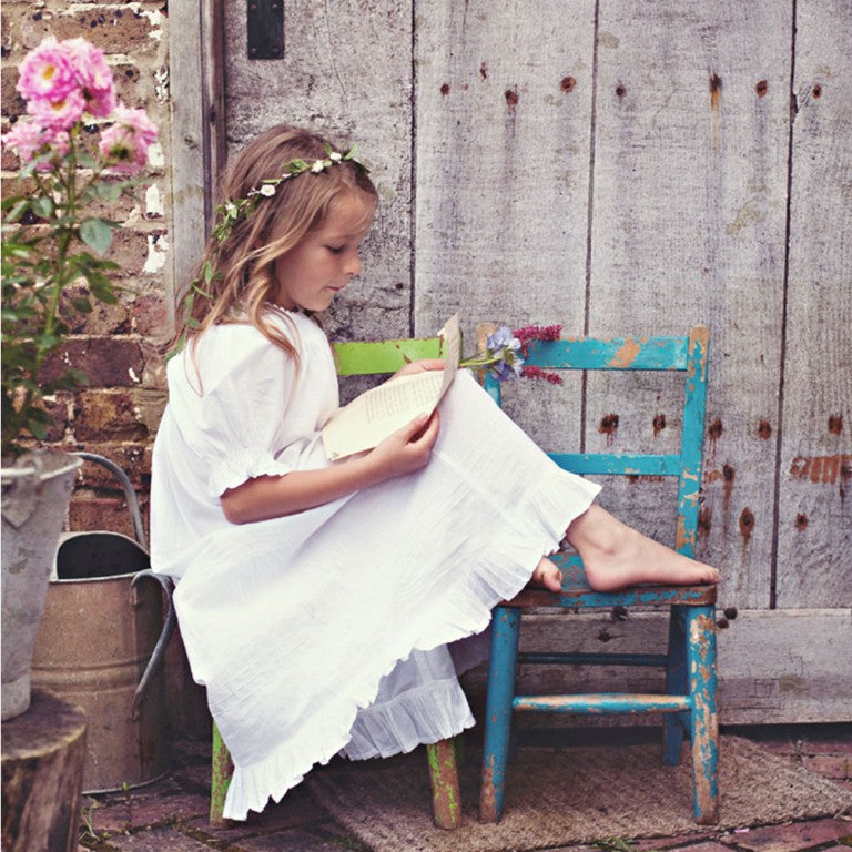 Girls White Cotton Puff Sleeve Nightdress 'Clementine'