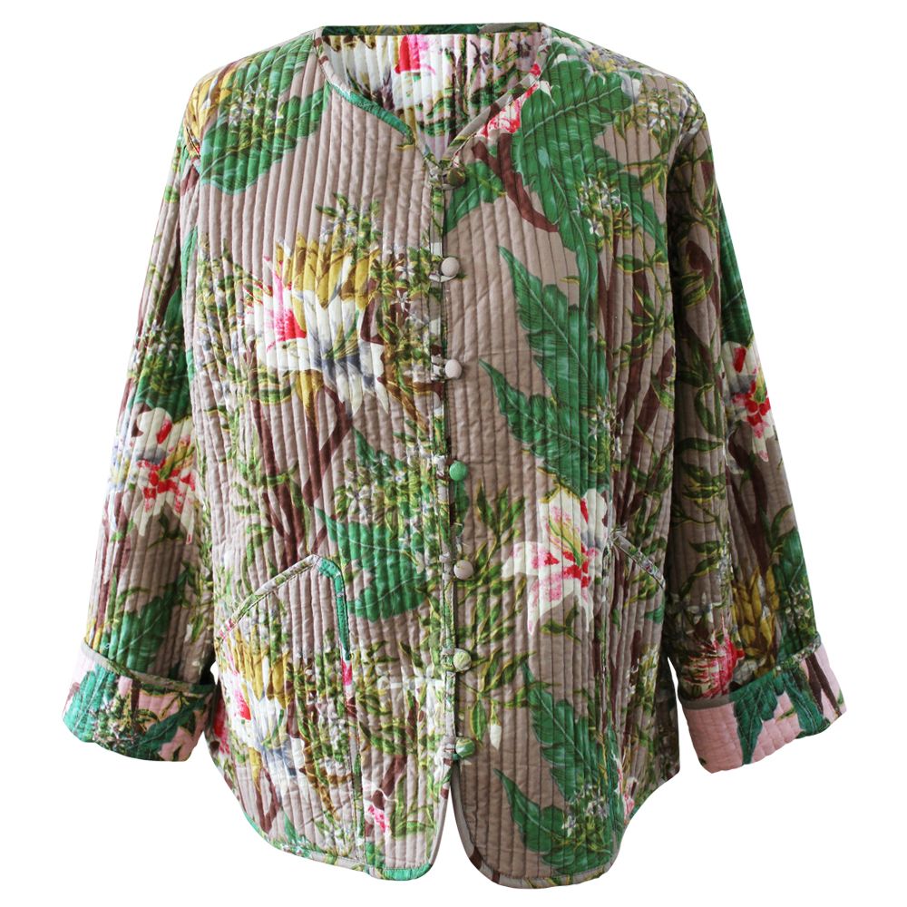 Pink Stargazer Lily/Grey Stargazer Lily Reversible Quilted Jacket