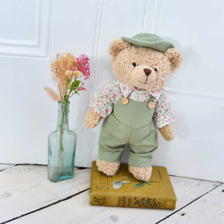 Teddy Bear In Green Dungarees And Hat