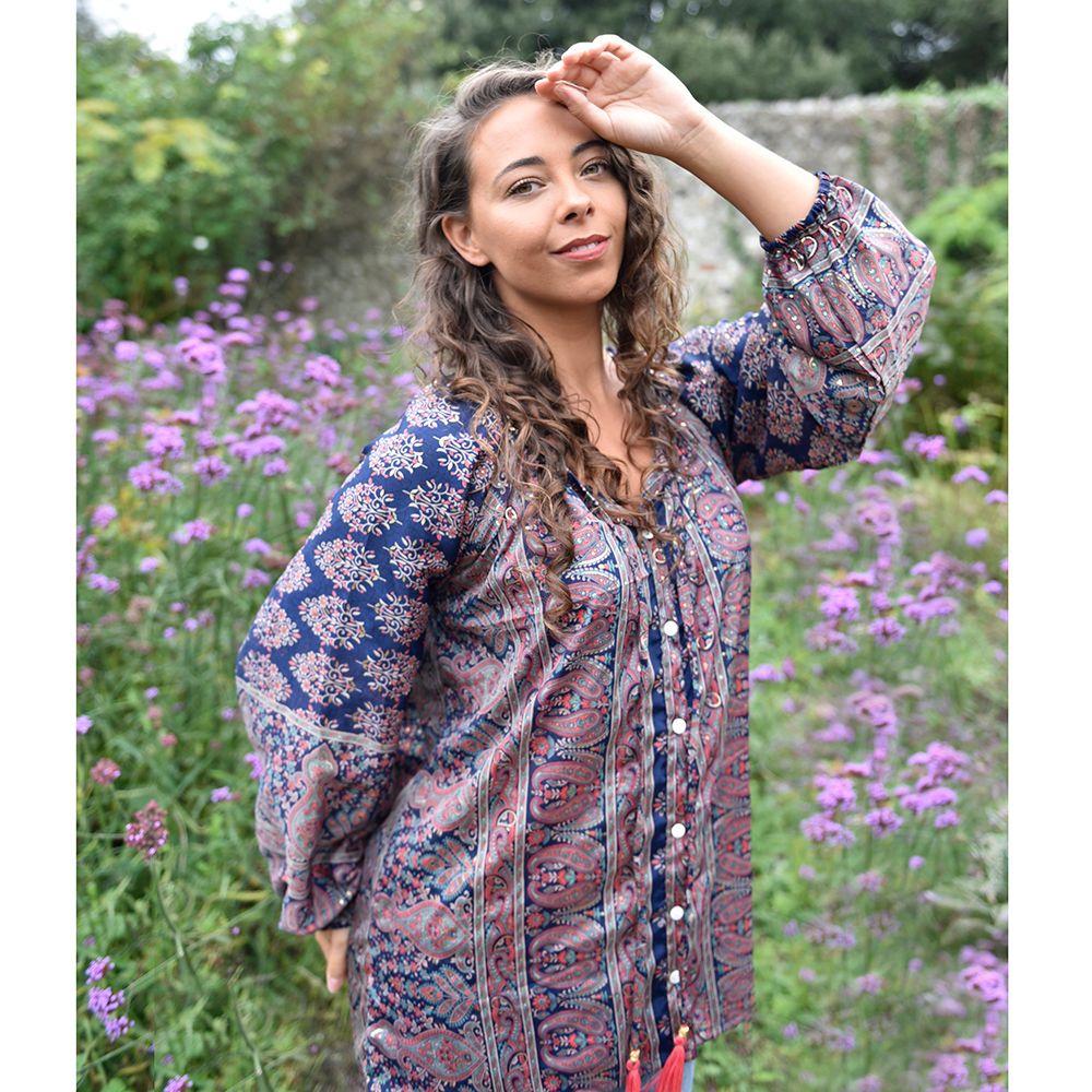 Navy Floral Bohemian Blouse 'Dahlia'
