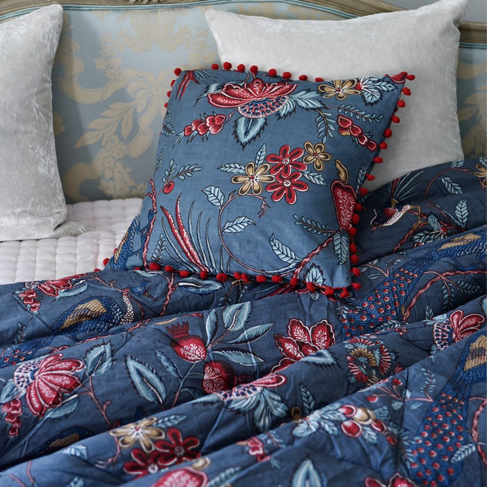 Grey Fruit Bird Indian Cushion