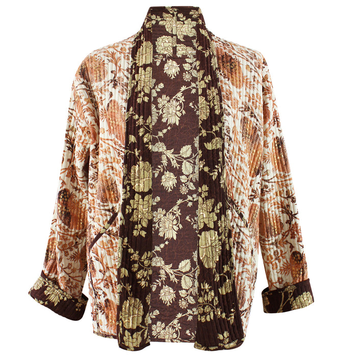Cream, Terracotta & Gold Floral Reversible Quilted Jacket