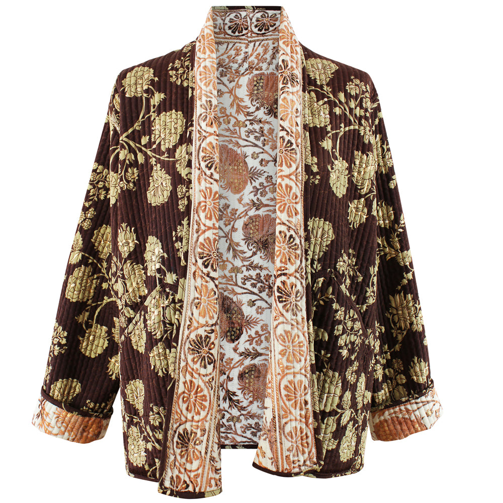 Cream, Terracotta & Gold Floral Reversible Quilted Jacket