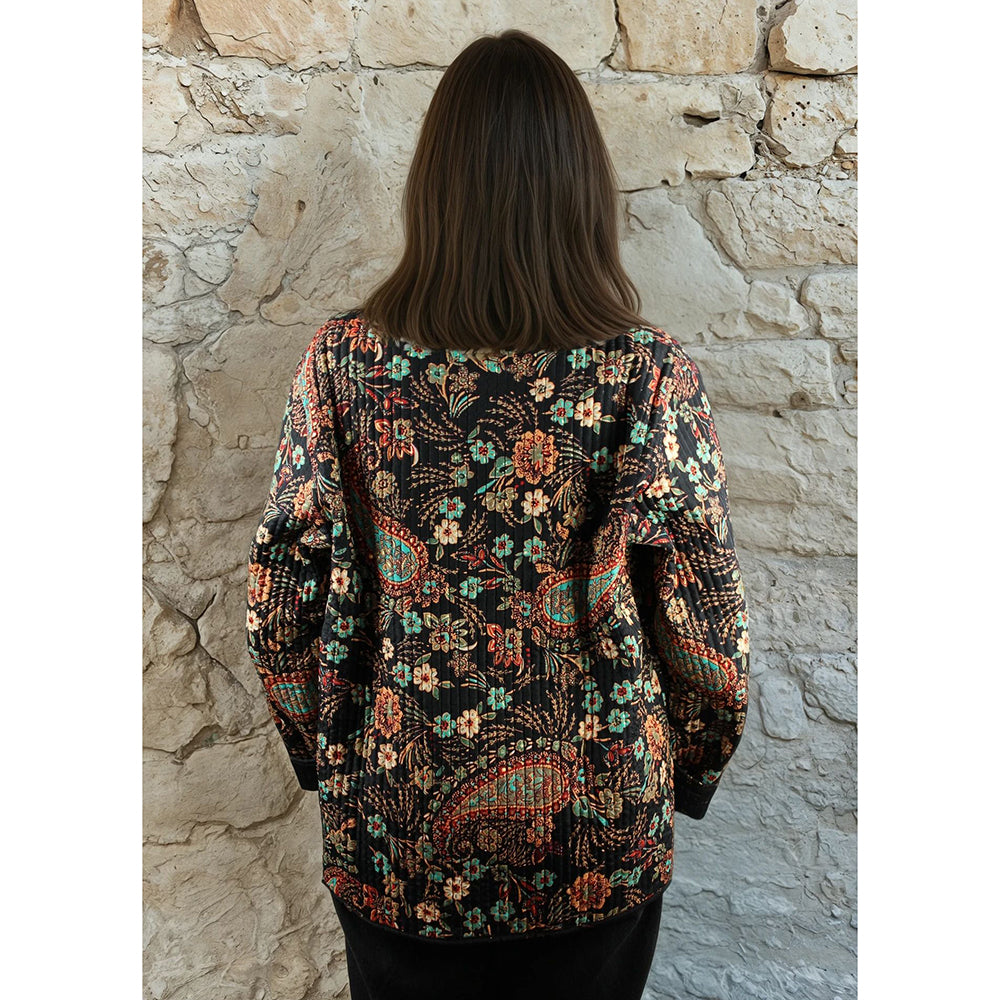 Black, Blue & Red Floral Paisley Reversible Quilted Jacket