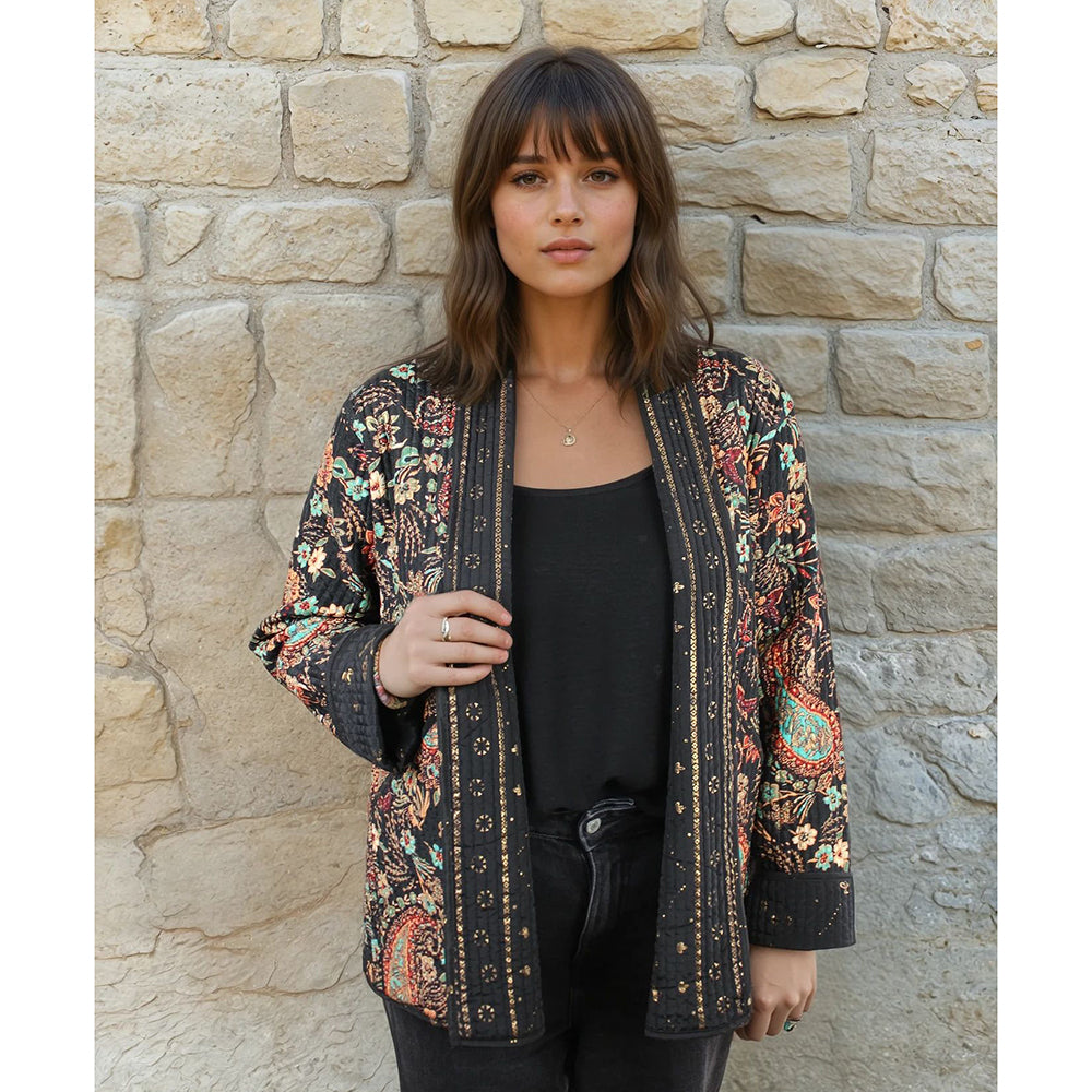 Black, Blue & Red Floral Paisley Reversible Quilted Jacket