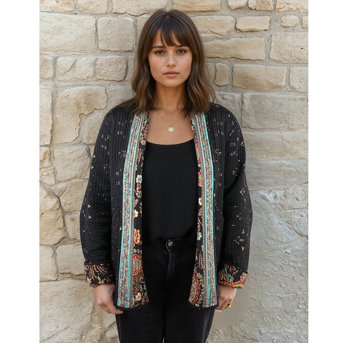 Black, Blue & Red Floral Paisley Reversible Quilted Jacket