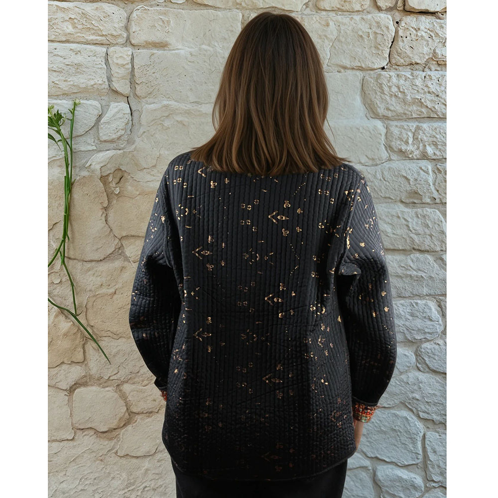 Black, Blue & Red Floral Paisley Reversible Quilted Jacket