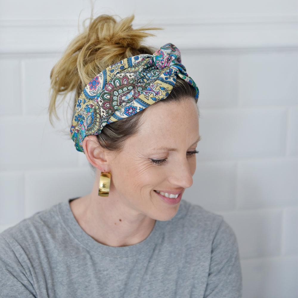 'Willow' Green Flower & Paisley Headband