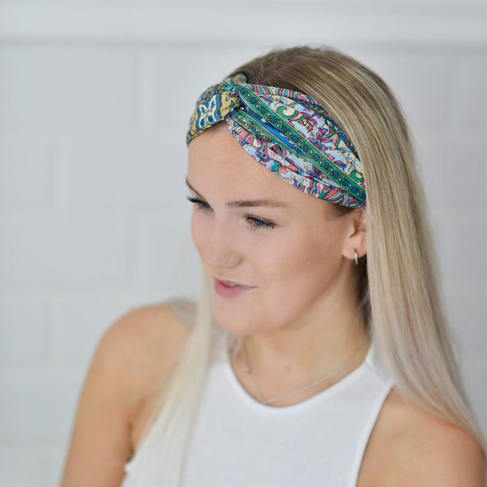 'Willow' Green Flower & Paisley Headband