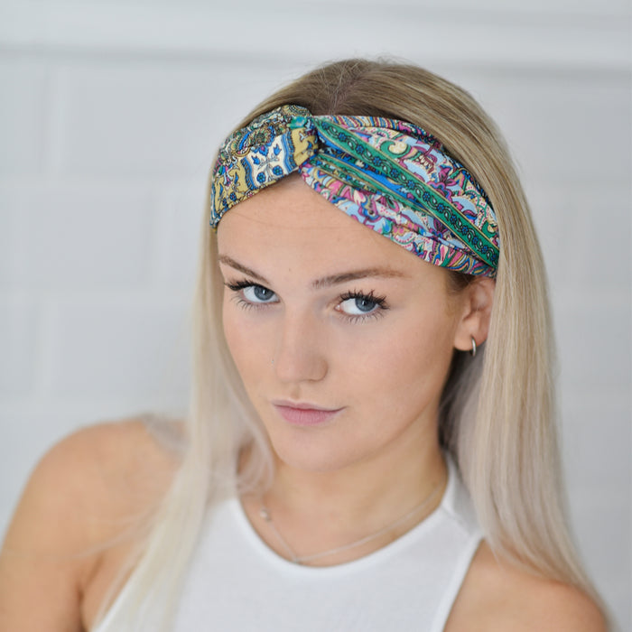 'Willow' Green Flower & Paisley Headband