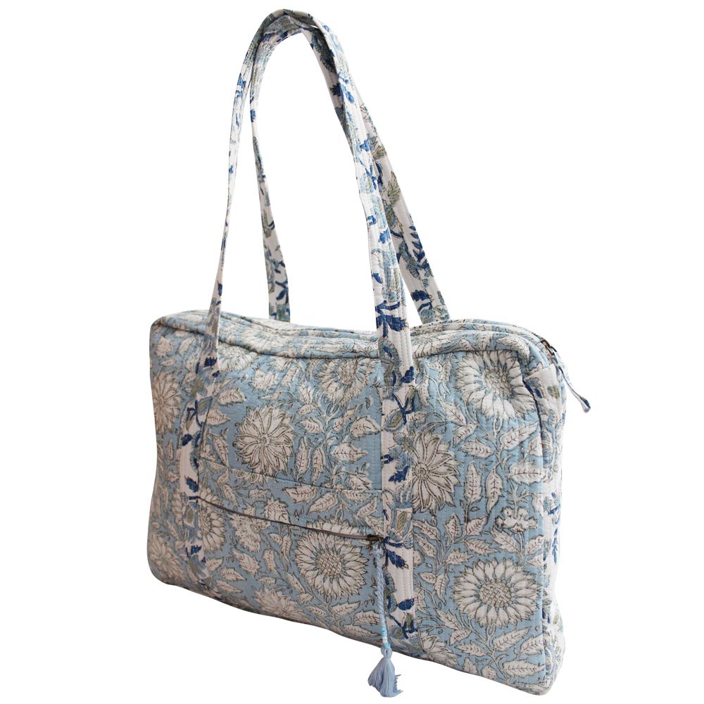 Block Printed Blue Cornflower Quilted Bag