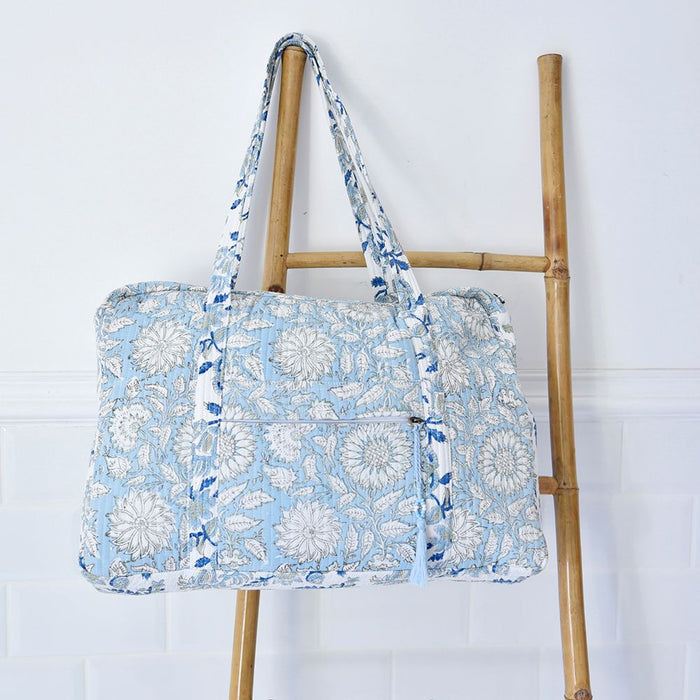 Block Printed Blue Cornflower Quilted Bag