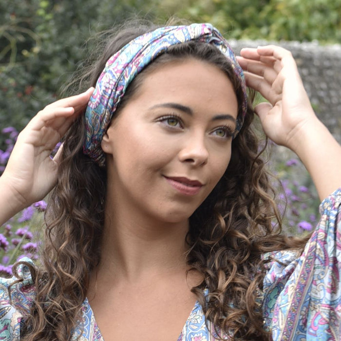 'Demi' Pink & Blue Floral Paisley Headband