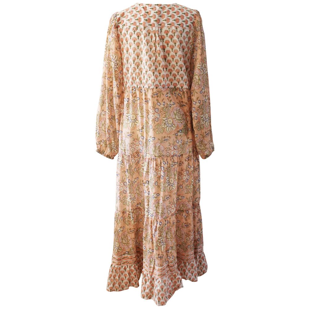 Block Printed Peach Floral Cotton Dress 'Cora'